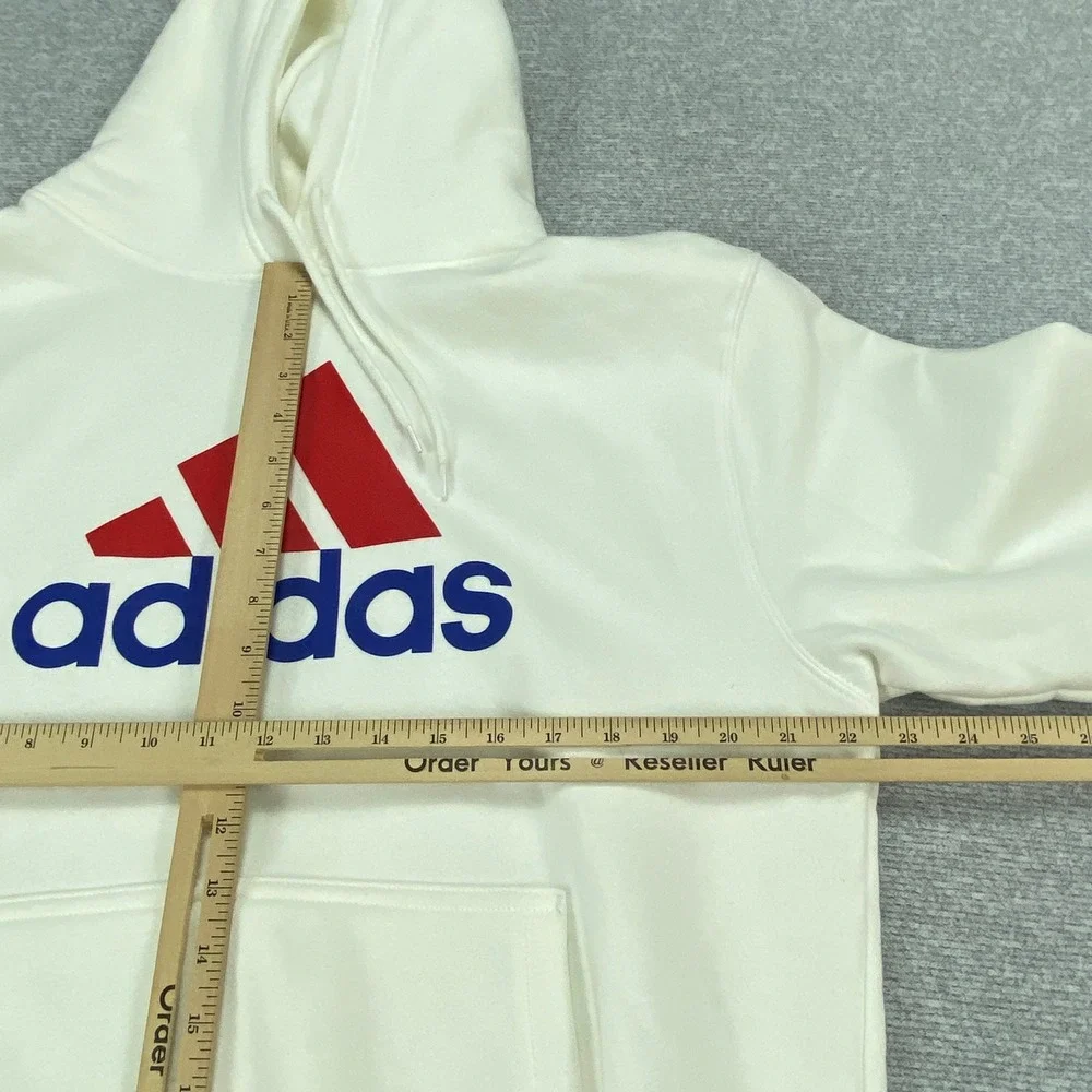 Adidas Mens‎ Essentials Fleece Logo Hoodie White Red Blue Pullover Medium